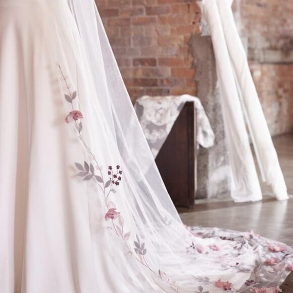 Floral wedding veil - Maggie Sottero Lavinia Cathedral Veil in Ivory/Pink